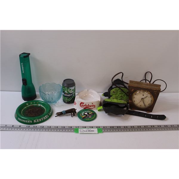 Vintage Clock & Ashtrays - Carlsberg and Kestrel, Misc.