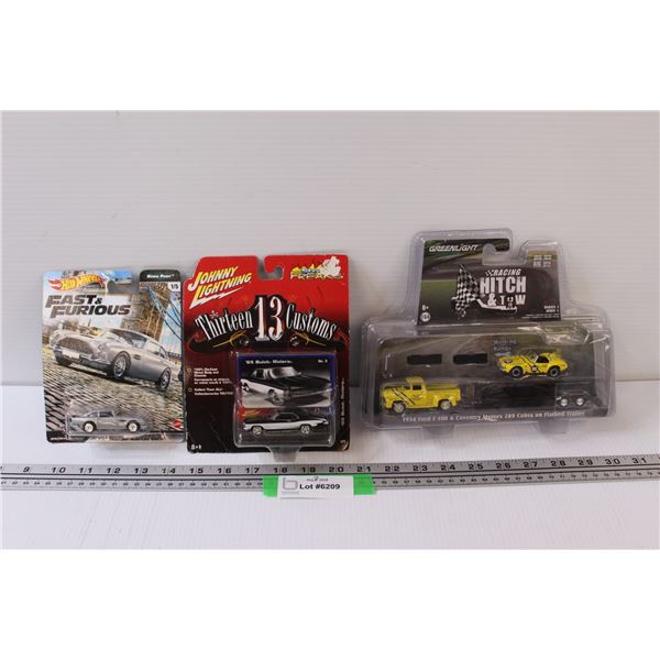 Hot Wheels Aston Martin, Johnny Lighting Buick Riviera, Greenlight Hitch & Tow Die Cast Toy Set - NI