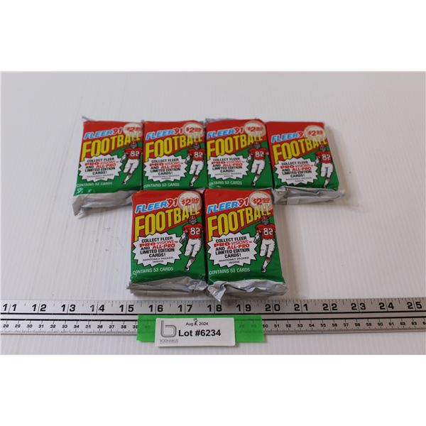 (6) Fleer 1991 Football Trading Card Packages - NIB