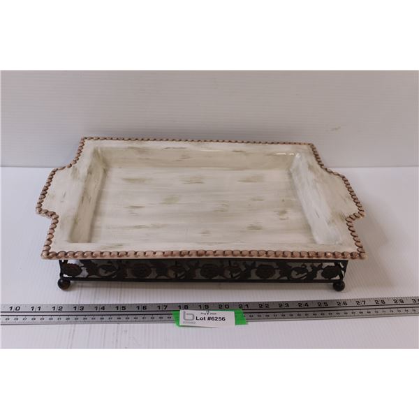 Serving Tray & Metal Stand - 18" x 12" 2.5" - Has Repair