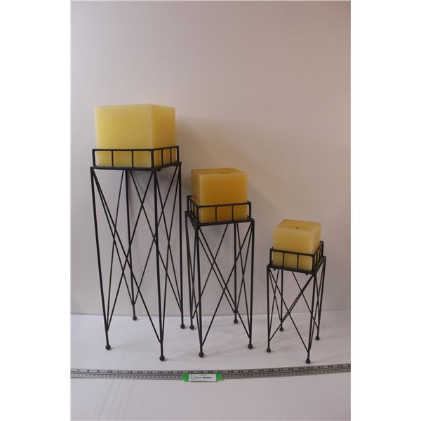 Metal Candle Holders w/Candles: 12" & 16" & 21.5"