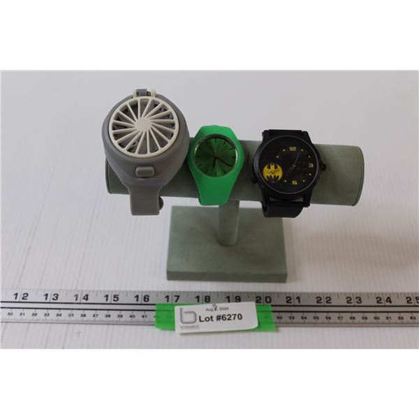 (2) Watches: Batman & Green, Fan Wrist Ban, as is