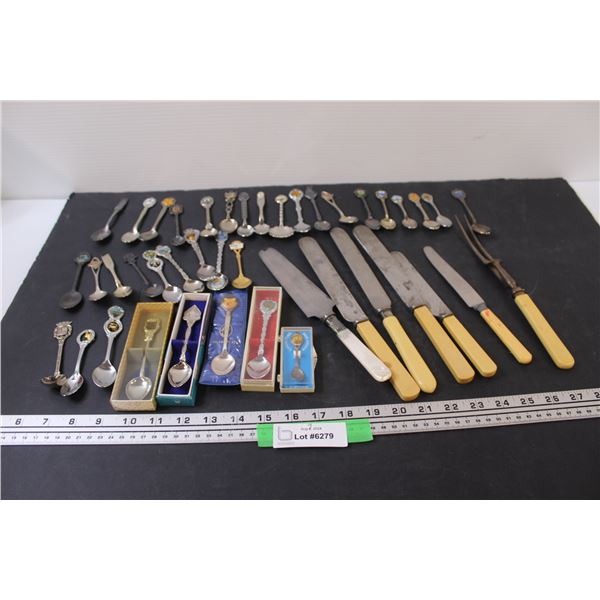 (24+) Silver Tea Spoon Collection & (6) Serving Knives & Fork