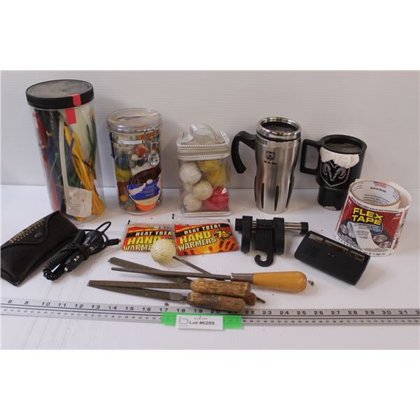 Golf Balls, Zip Ties, Marbles, Files/Rasps, Dodge Travel Mug, Misc.