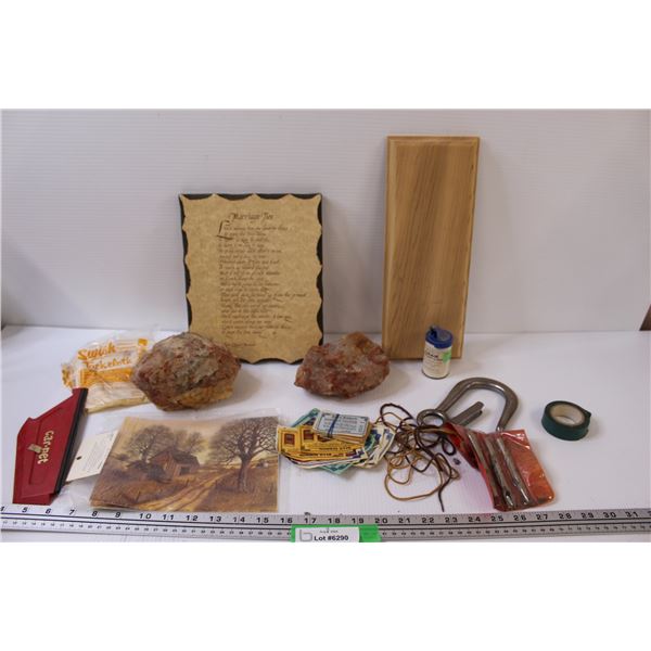 Marriage Poem, (2) Potash Rocks, Metal Clip, Antique Farm Prints, Misc.