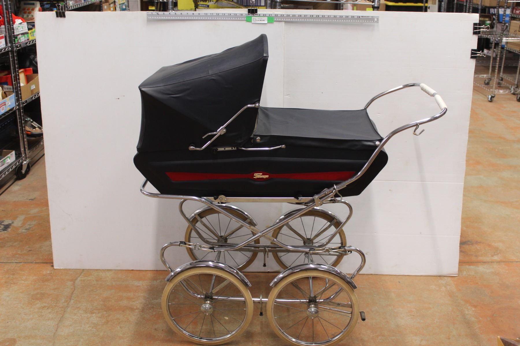 Antique Perego * Perego Vintage 1950's Chrome & Vinyl Baby Carriage: No Rips in Vinyl ...