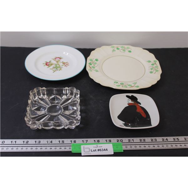 (3) Serving Plates & Glass Ashtray