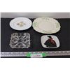 Image 1 : (3) Serving Plates & Glass Ashtray