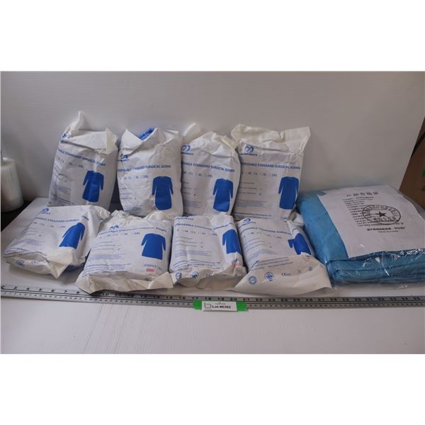 (8) Disposable Surgical Gowns & Package of Gowns - Size Unknown