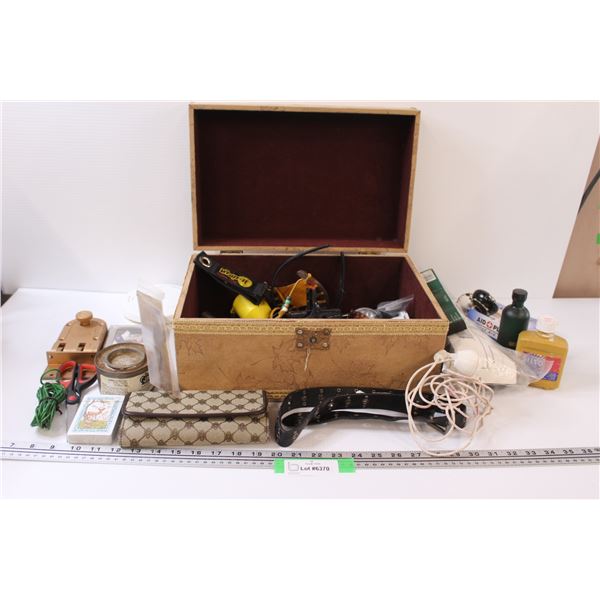 Lot: Wallet, Scissors, Cards, Cologne, Misc. in Chest