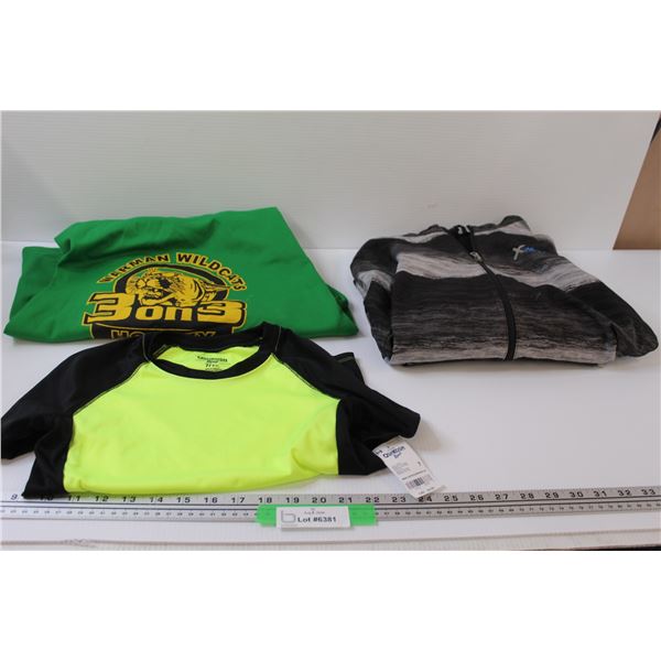 Youth Lot: Oshkosh (Size 7) Kids Sun Shirt, Warman Wildcats Jersey & XMNT Rain Jacket (Size 14) (Jer