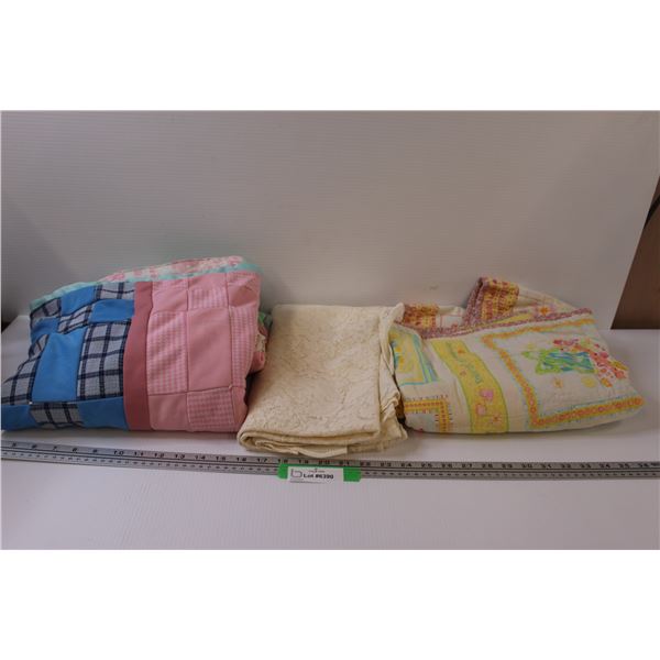 (2) Baby Blankets & Lace Tablecloth, as is