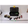 Image 1 : Plastic Tool Box w/ Screwdrivers, Wrenches, Stanley Tape Measure, Misc.