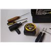Image 2 : Plastic Tool Box w/ Screwdrivers, Wrenches, Stanley Tape Measure, Misc.