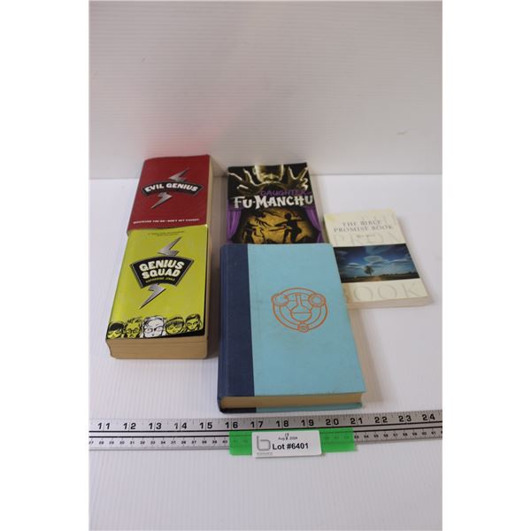 (5) Books: Evil Genius & Genius Squad, Nicholas Flamel, Fu-Manchu, Promise Book