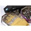 Image 2 : Cooper Hockey Knee Guards, Work Gloves, Assorted Hardware in tin, (2) Dog Leashes, Misc.