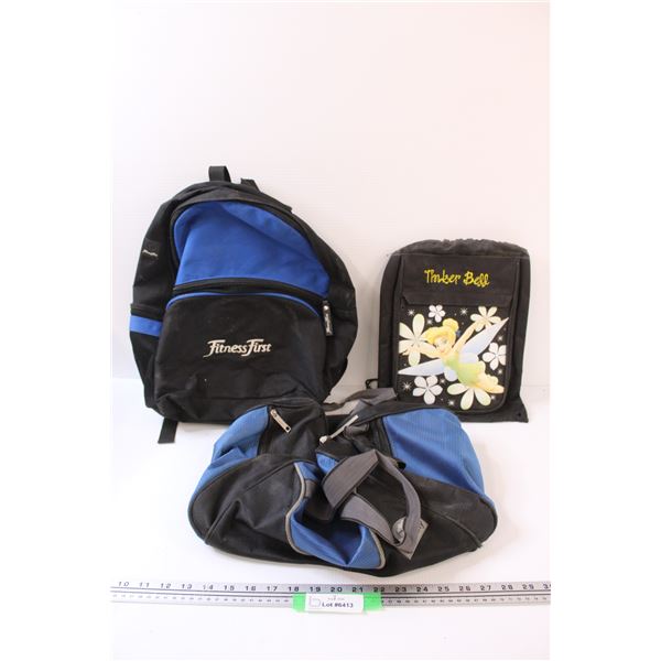 Tinkerbell Backpack, Duffle Bag, Fitness First Backpack (Has Smell)