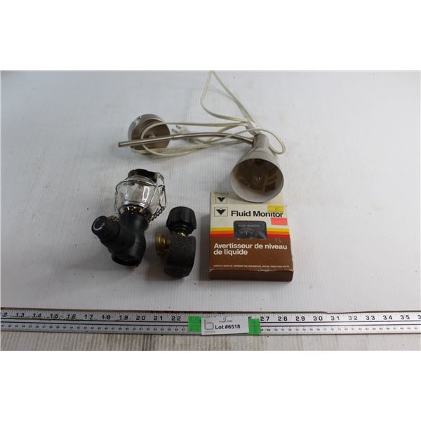 Fluid Monitor, Lamp, Coleman Propane Lamp and Propane Valve - As Is