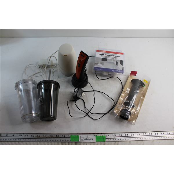 (2) Plastic Cups with Straw, Wine Preserving Pump, VS Sassoon Trimmer and Misc. - As Is