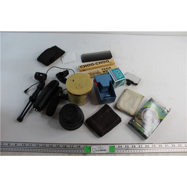 Maono and Bower Microphones, Security Camera, (2) Wallets and Misc.