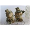 Image 4 : (2) Decorative Snowman Figures, Assorted Shot Glasses (3) Jars and Misc.