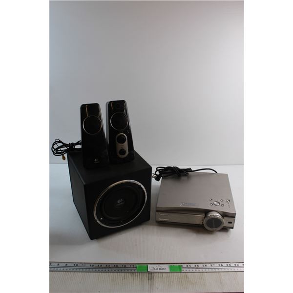 Panasonic LCD Projector, Logitech Subwoofer and (2) Speakers Set - Untested