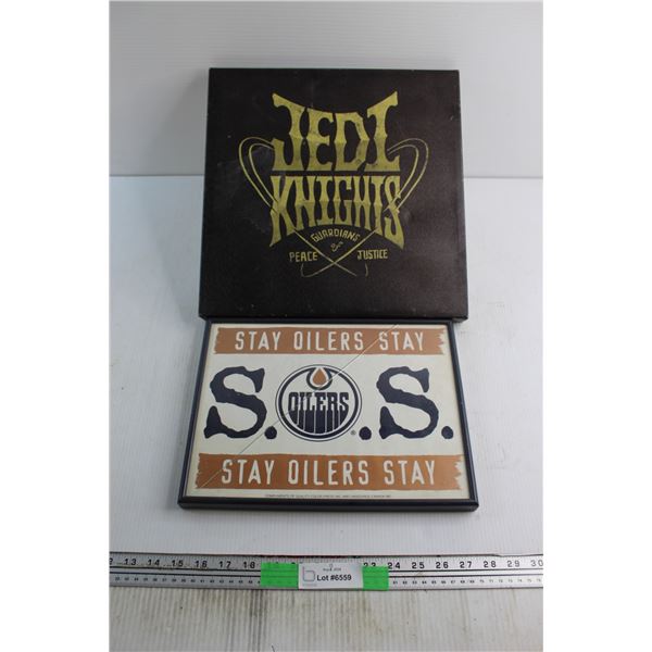 Oilers and Star Wars Canvas Pictures 14'' x 14'' - Damaged Glass