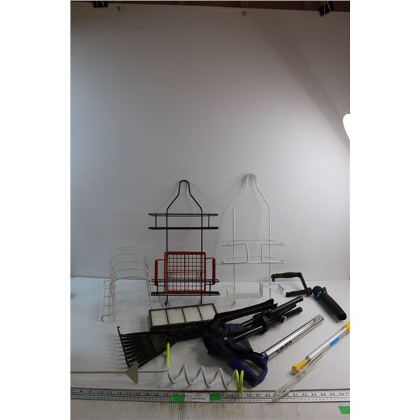 Assorted Shower Racks, Folding Bench, Camera Stabilizer and Assorted Items
