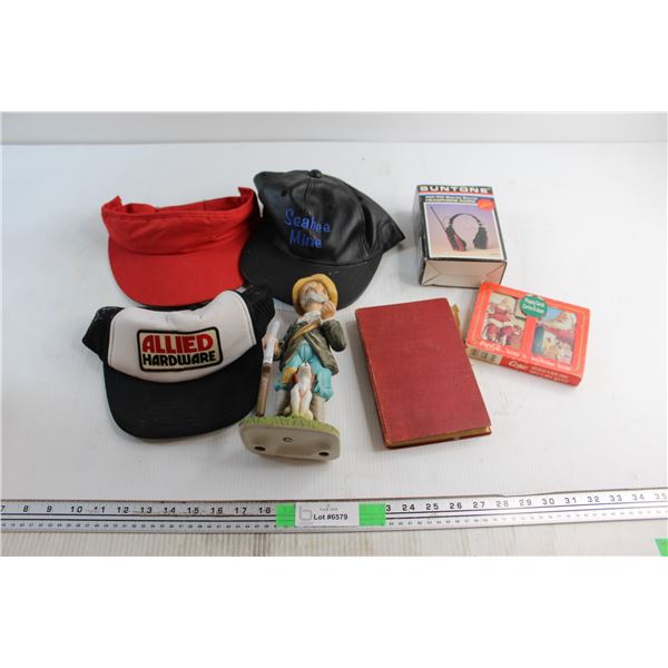 (3) Assorted Caps, AM/FM Stereo Sound Suntone Headphones and Misc.