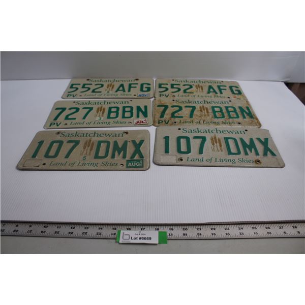 (3) Pairs of Saskatchewan License Plates