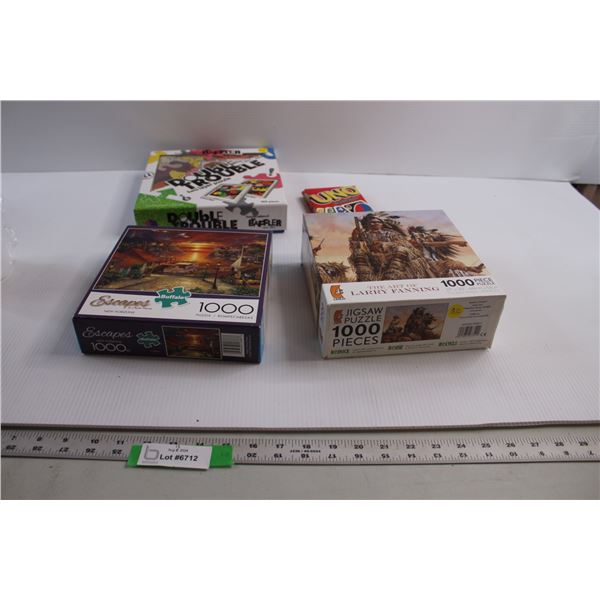 (3) Puzzles, Uno Game - All As Is