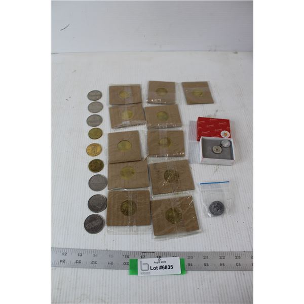 Assorted Collectable Tokens- (6) Superbowl Football , (13) Coca-Cola 2002 Olympic , NHLPA