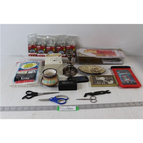 (5) Christmas Light Packs, Door Handle and lock, Picture Frame, Tray, DVD Remote, Diet Scale, Candle