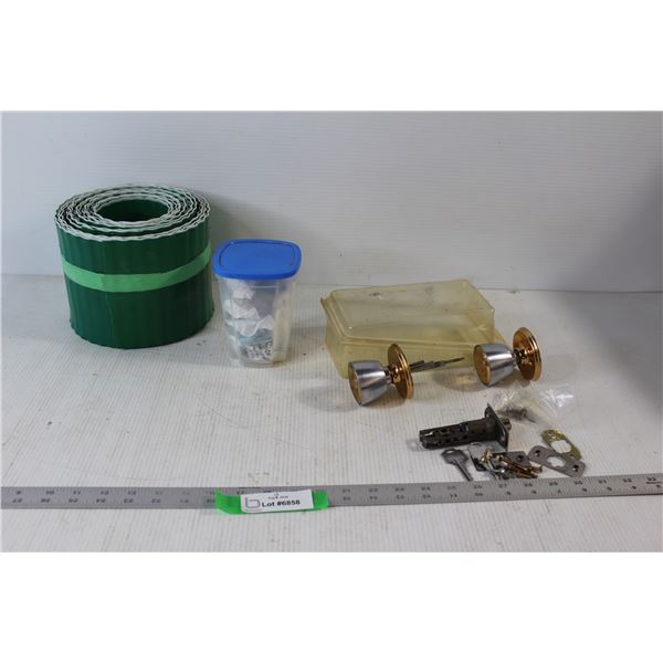 Door Knob With Key, Roll of Green Plastic Edging, Table Leaf Fasteners