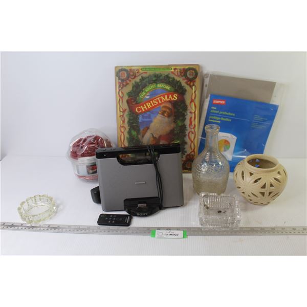 Night Before Christmas Book - Clear Sheet Protectors - Ash Trays - Wine Decanter - Sony Personal Aud