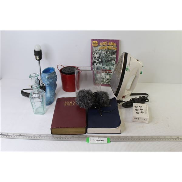 40th Prince Albert Festival Book - Fuzzy Microphone - Vases - (2) Bibles - Lamp - Misc. Items