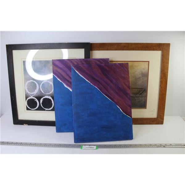 (2) Framed Prints (19" x 23" - 19" x 19") - (2) Oil Paintings on Board