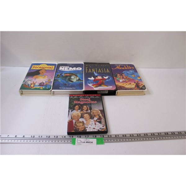 (4) VHS: Aladdin, Finding Nemo, Pocahontas, Fantasia & Steel Magnolias DVD