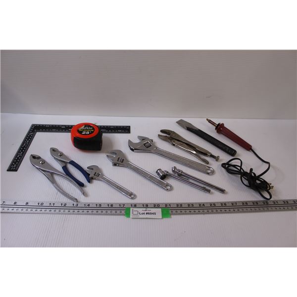 Metal Square, Measuring Tape, Adjustable Wrenches, Soldering Tool, Pilers & Chisel, Tire Testers