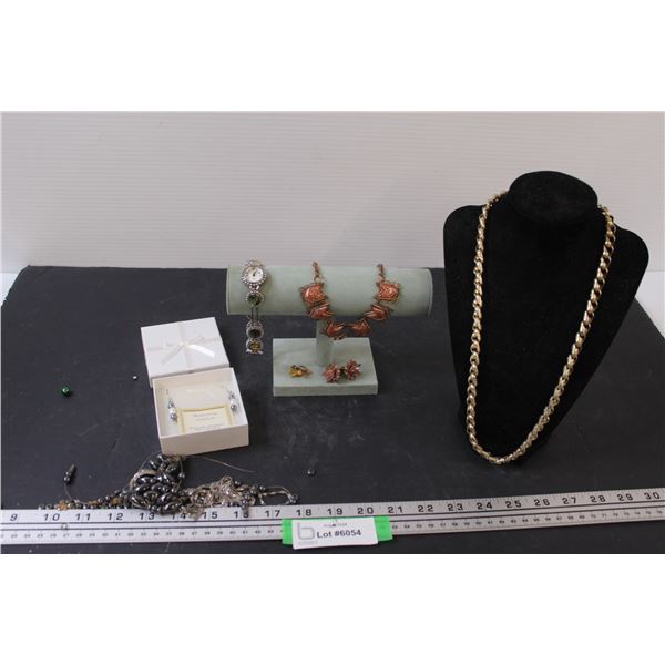 Pearl Earrings (With Certificate), Vintage Necklace & Clip-on Earrings Set, Watch, Clip-On Earrings,