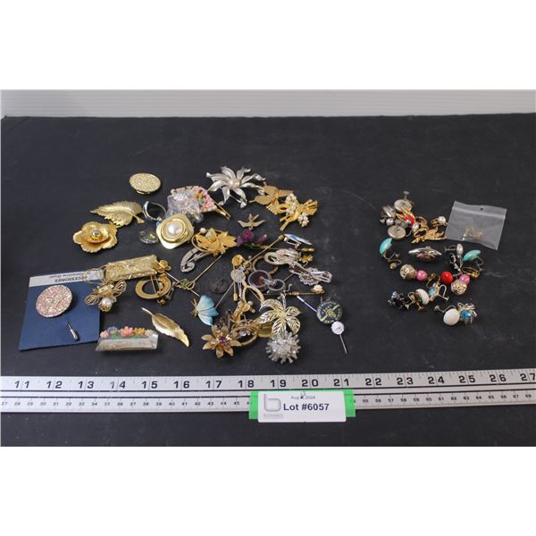 (20+) Brooches & (8+) Vintage Clip-On Earrings