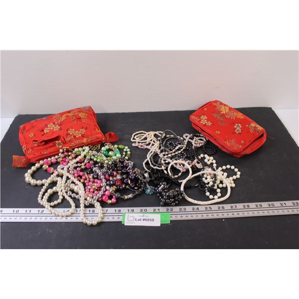 Costume Jewelry Necklaces in Asian Carrying Bags