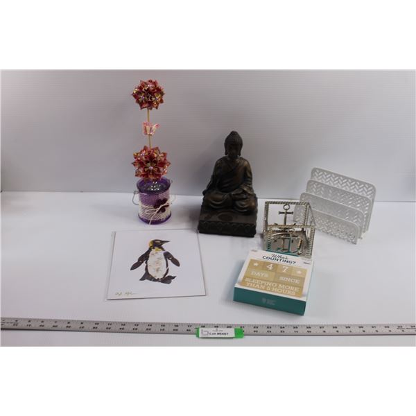 Home Decor, 8"x10" Penguin Picture, Wooden Countdown Blocks, Candle Holders etc.