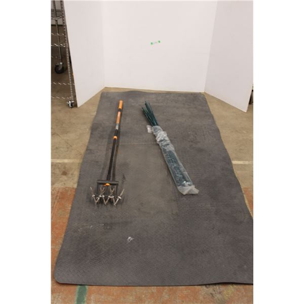 *47.5"x94.5" Anti Fatigue Mat (Diamond Plate Foam), Fiskars Telescoping Rotary Tiller & (22 pc) Bund