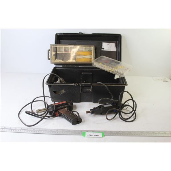 Tool Box w/Dremel Tool, Soldering Gun, Electrical Parts, Wire Stripper etc. Tool Box Has Holes