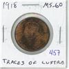 Image 1 : 1918 Canadian Large Cent. Last year of World War I. MS-60. Traces of Lustre.