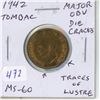 Image 1 : 1942 Tombac 5 Cents. Major Obverse Die Cracks. MS-60 with Traces of Lustre.