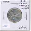 Image 1 : 1942 Canadian Silver 25 Cents. Die Crack through Caribou Horns. EF-40.