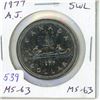 Image 1 : 1977 Attached Jewel Short Water Lines Canadian Nickel Dollar MS-63. Scarce.