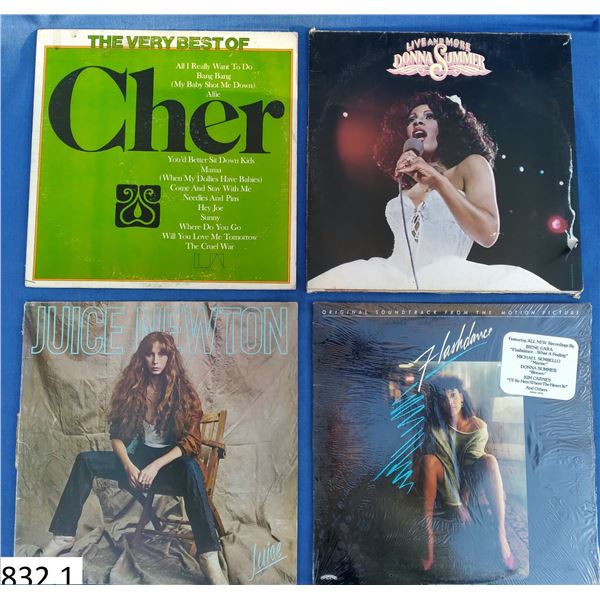 Group of 4 - 1980s LP albums, including Cher, Donna Summers double album, Juice Newton, Flashdance M
